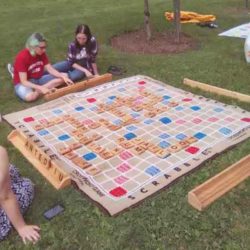 Playing Giant Scrabble Outdoors