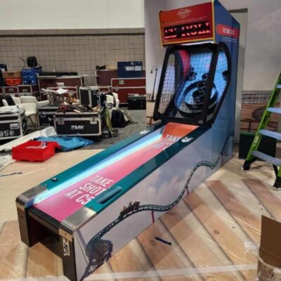 Custom Branded Skeeball Machine setup in tradeshow booth