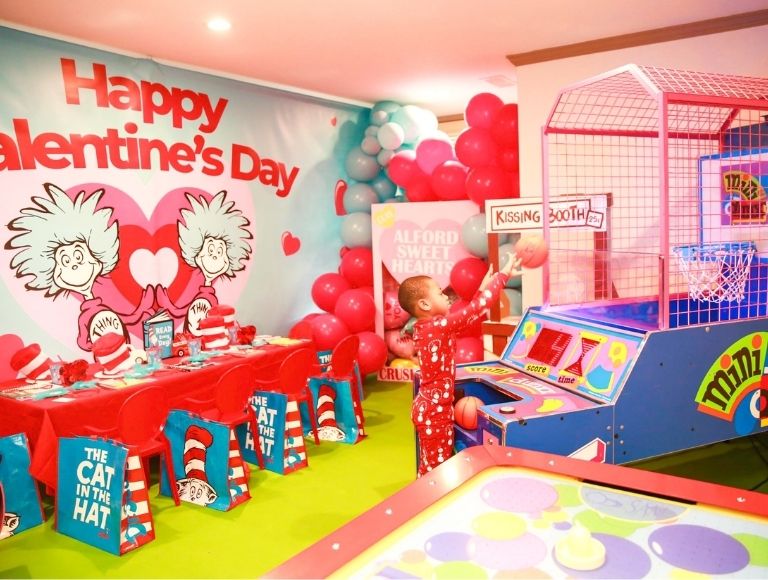 J McAllister Events Perfect Valentines with Mini Basketball and Mini Air Hockey at Dr Suess Theme
