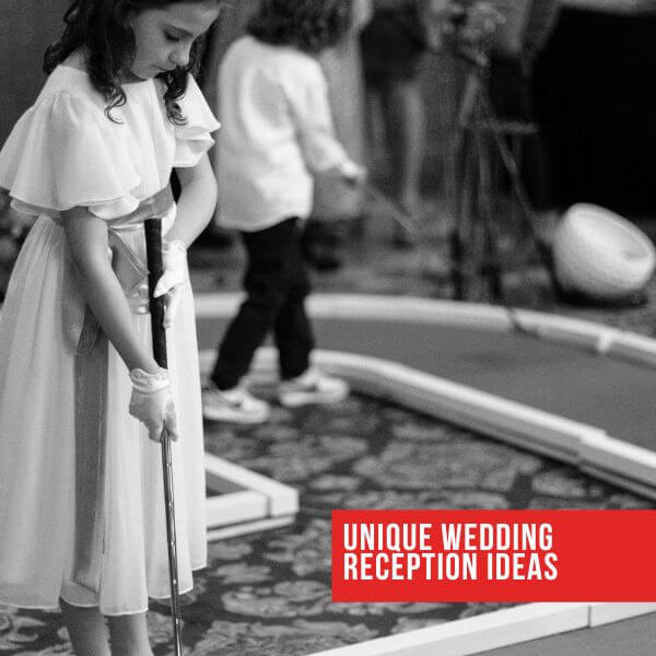 Unique Wedding Reception Ideas with Heart Shaped Mini Golf-Flower Girl playing game