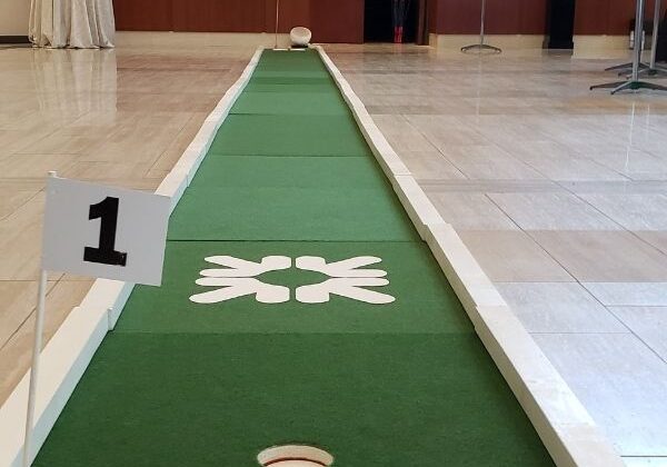 Putting Challenge with 50 foot long portable putt putt golf
